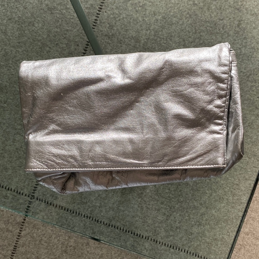 Silver plush large clutch